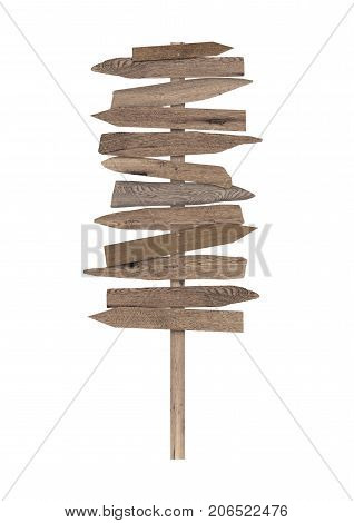 large blank wooden directional beach sign on pole isolated on white background