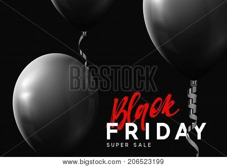 Black Friday sale, banner, poster advert. Card offert promotion design. Background black air balloon
