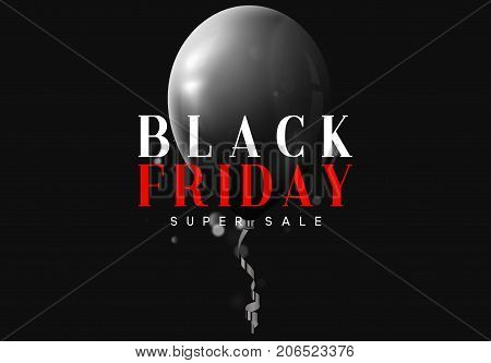 Black Friday sale, banner, poster advert. Card offert promotion design. Background lights bokeh and black air balloon