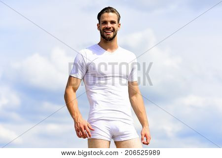 Male Body With Sexy Torso Wearing White Tshirt And Underwear