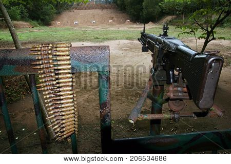 M60 machinegun on the Cu Chi shooting range. Vietnam.