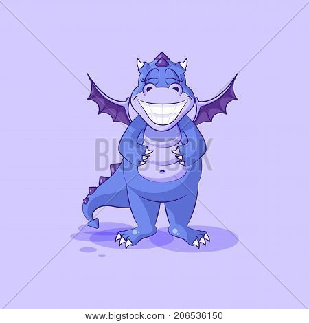 Vector Stock Illustration isolated Emoji character cartoon dragon dinosaur with a huge smile from ear to ear sticker emoticon for site, infographic, video, animation, website, mail, newsletter, report