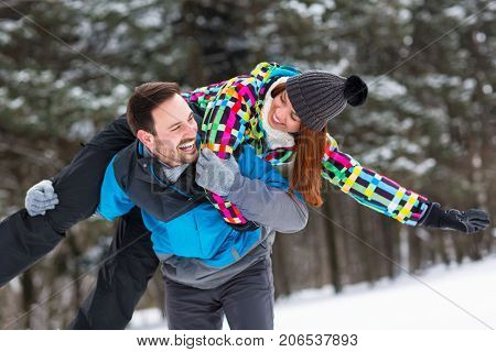 Young Man Carry Off On Back His Love