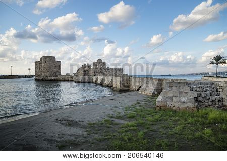 Crusaders Sea Castle at the seacoast of Sidon Saida in South Lebanon Middle east