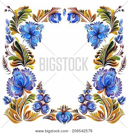 Painted card with Ukrainian ornament , Petrikovskaya painting with decorative flowers for design