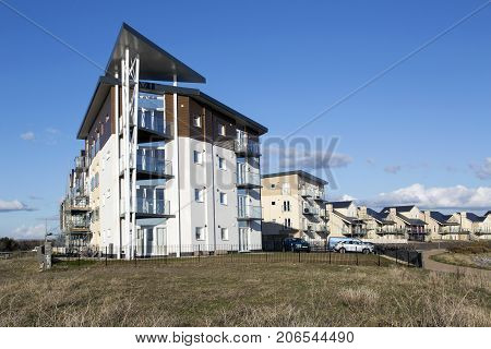 Swansea, UK: March 31, 2016: Luxury Apartments on a new development in Wales.
