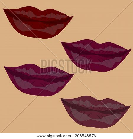 Red and rose kissing and smiling cartoon lips isolated decorative icons for party presentation vector illustration