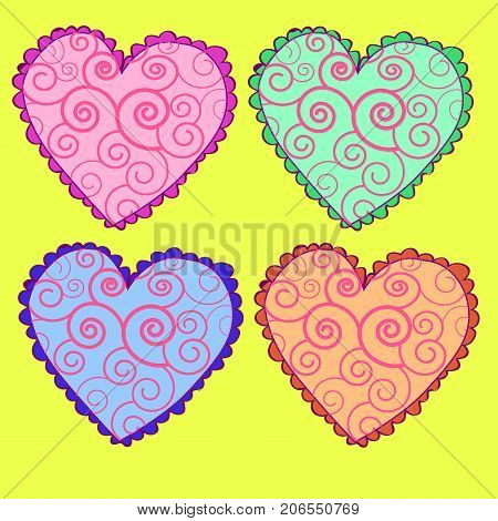 Set of vector hearts. Decorative style. floral ornament