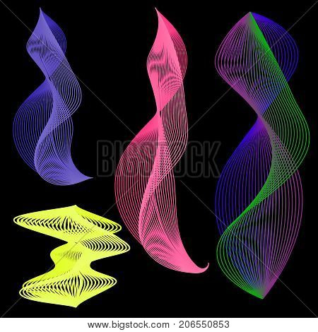 set abstract color wave smoke transparent smooth vector lines