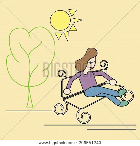 Young woman sitting in the park on the bench