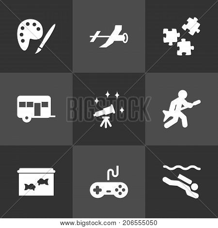 Collection Of Drawing, Frogman, Fish And Other Elements.  Set Of 9 Lifestyle Icons Set.