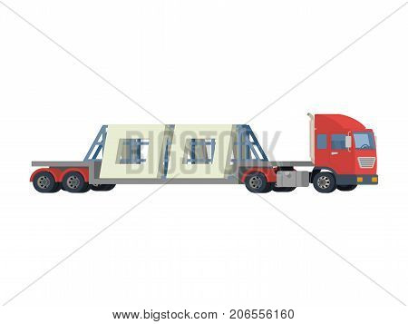 transportation of reinforced concrete slabs. A large truck carries concrete slabs. Vector.