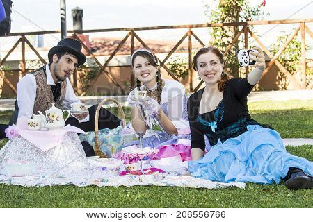 CAGLIARI, ITALY - JUNE 1, 2014: Sunday at the Great Jatte Public Gardens - Sardinia