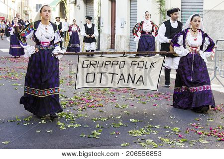 SELARGIUS, ITALY - SEPTEMBER 11, 2016: Ancient Marriage  selargino - parade of the folk group of Ottana - Sardegna
