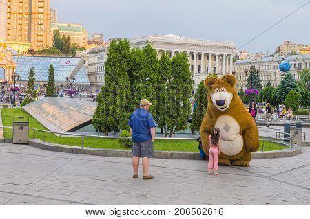KIEV UKRAINE - JUNE 05 : The Maidan Nezalezhnosti in Kiev Ukraine on 05 June 2017 it is one of the city's main squares located on Khreshchatyk Street