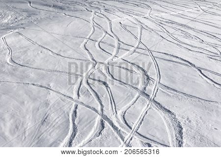 Off-piste Ski Slope With Trace From Skis