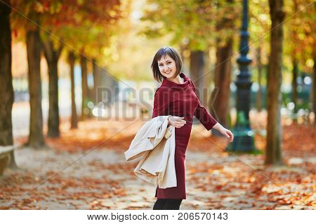 Woman In Paris On A Bright Fall Day