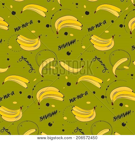 Vitamin tasty bananas pattern. Tropical food vegetarian organic background.Exotic banana drawing. Yummy beach summer cover
