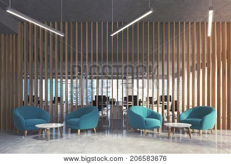 Waiting Area In Office, Blue Armchairs