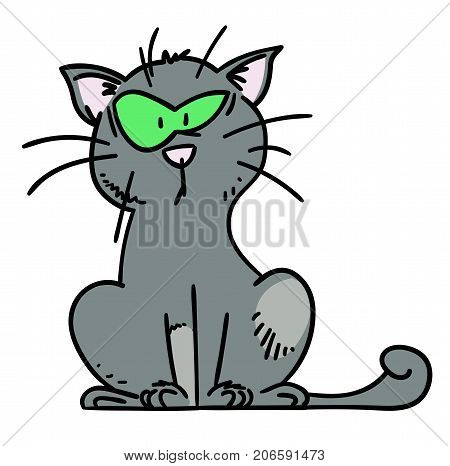Puzzled cat hand drawn cartoon. Colorful artwork with color on separate layer.