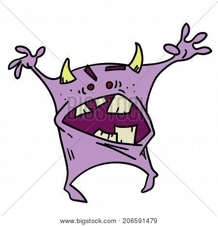 Monster attacking, hand drawn cartoon. Colorful artwork with color on separate layer.