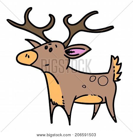 Puzzled reindeer hand drawn cartoon. Colorful artwork with color on separate layer.