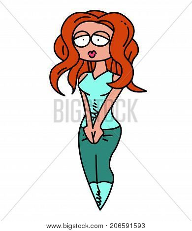 Girl cartoon hand drawn image. Original colorful artwork, comic childish style drawing.