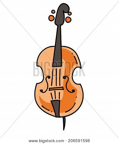 Violin cartoon hand drawn image. Original colorful artwork, comic childish style drawing.