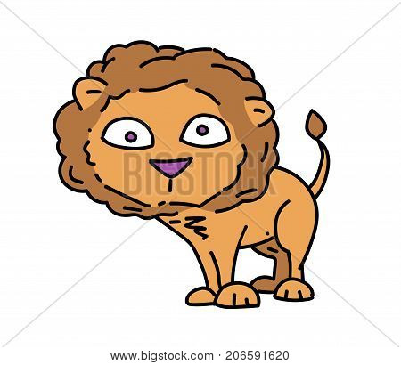 Lion cartoon hand drawn image. Original colorful artwork, comic childish style drawing.