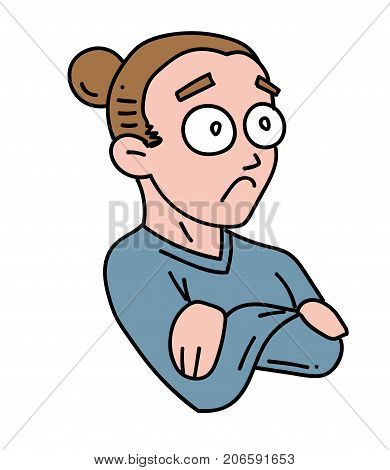 Surprised woman cartoon hand drawn image. Original colorful artwork, comic childish style drawing.