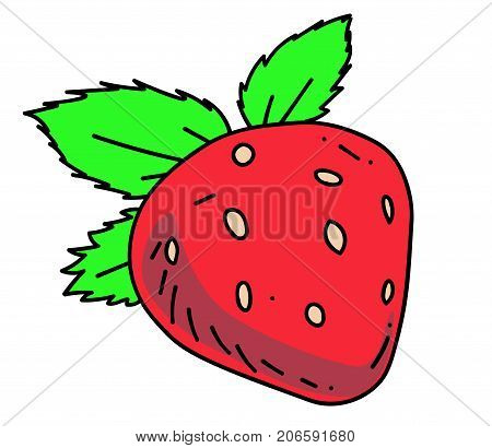 Strawberry cartoon hand drawn image. Original colorful artwork, comic childish style drawing.