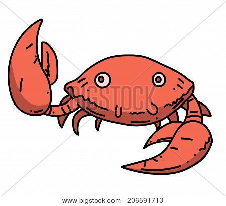 Happy crab cartoon hand drawn image. Original colorful artwork, comic childish style drawing.