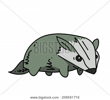 Badger cartoon hand drawn image. Original colorful artwork, comic childish style drawing.