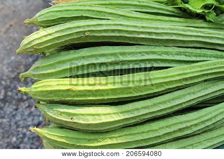 Fresh luffa acutangula for cooking in market