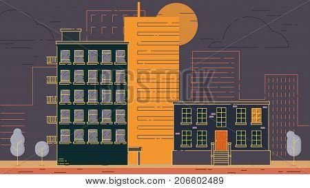 City Street stroke style illustration skyskrapers rasterized