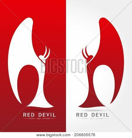 red devil - vector logo concept illustration. Human character logo. Human with wings and star. Vector logo template. Design element.