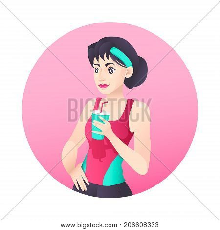 Sport yoga girl in leggings with smoothie white background