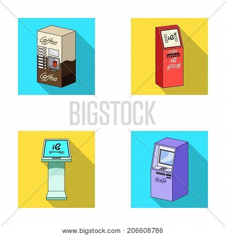 Coffee machine, ATM, information terminal. Terminals set collection icons in flat style isometric vector symbol stock illustration .