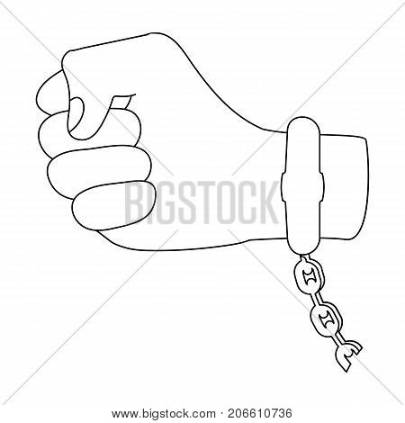 Handcuff on the hand of the criminal, Crime and arrest single icon in outline style vector symbol stock illustration .