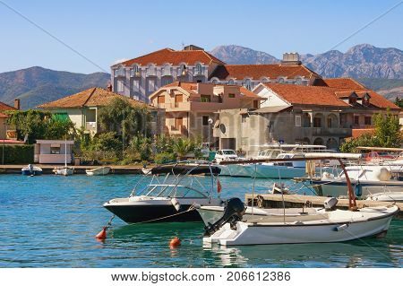 View of Mediterranean town of Tivat near natural marina Kalimanj. Montenegro