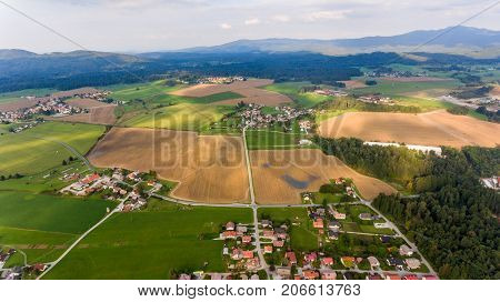 Aerial view of farming fields. Atumun harvest has past.