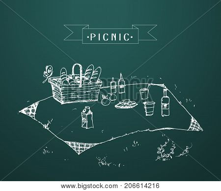 Outdoor picnic in park Hand drawn stylevector background illustration