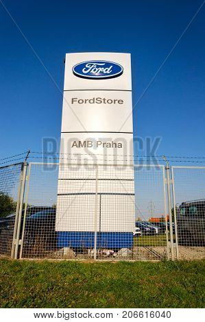 Prague, Czech Republic - September 29: Ford Motor Company Logo On Dealership Building On September 2