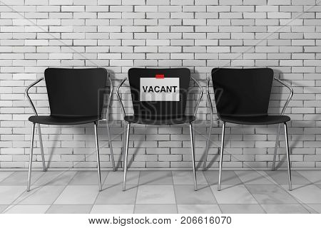 Modern Simpne Office Chairs One with Vacant Sign in front of Brick Wall. 3d Rendering