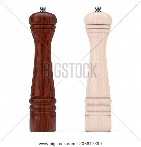 Wooden Perrer or Salt Grinder Mills on a white background. 3d Rendering