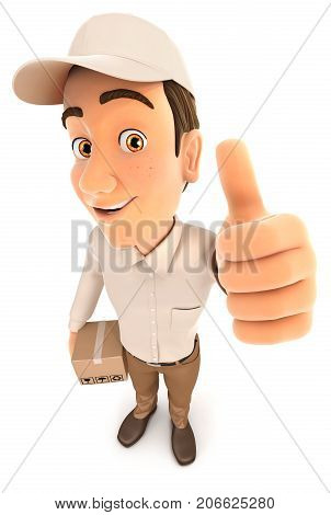 3d delivery man positive pose with thumb up illustration with isolated white background