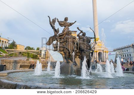 KIEV UKRAINE - JUNE 05 : The Maidan Nezalezhnosti in Kiev Ukraine on 05 June 2017 it is one of the city's main squares located on Khreshchatyk Street