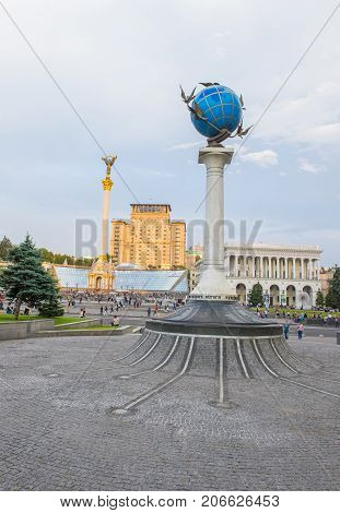 KIEV UKRAINE - JUNE 05 : The Maidan Nezalezhnosti in Kiev Ukraine on 05 June 2017 it is one of the city's main squares located on Khreshchatyk Street