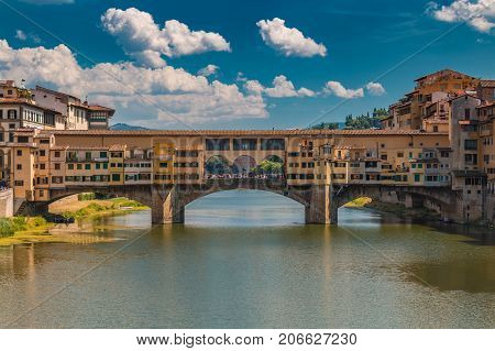 Closeup of Ponto Vecchio bridge in Florence Italy at summer toned image