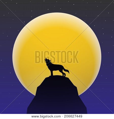 Wolf howling in front of Super moon